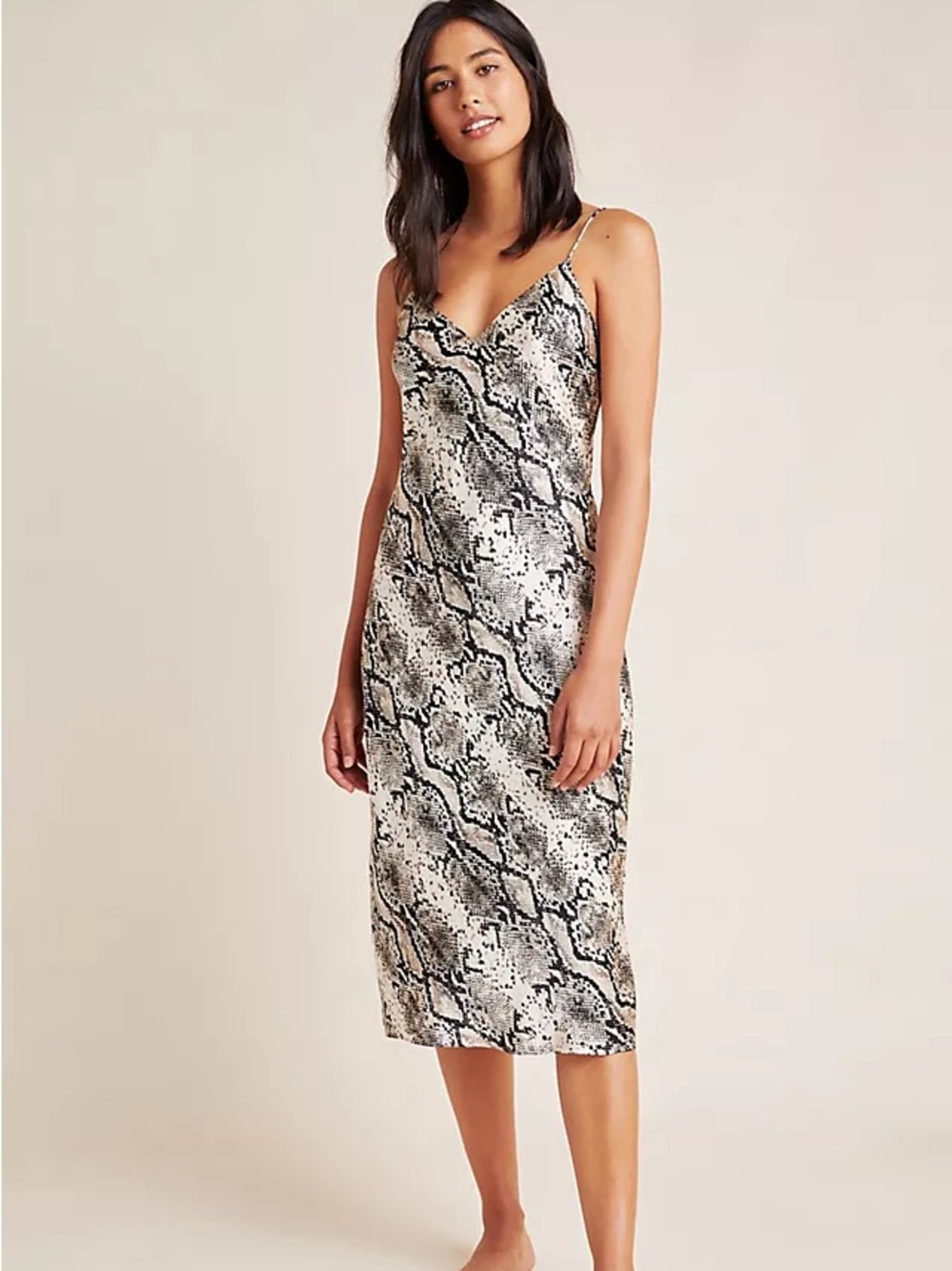 NWT Anthropologie Raven Snake Print Silk Slip Midi Dress Size L